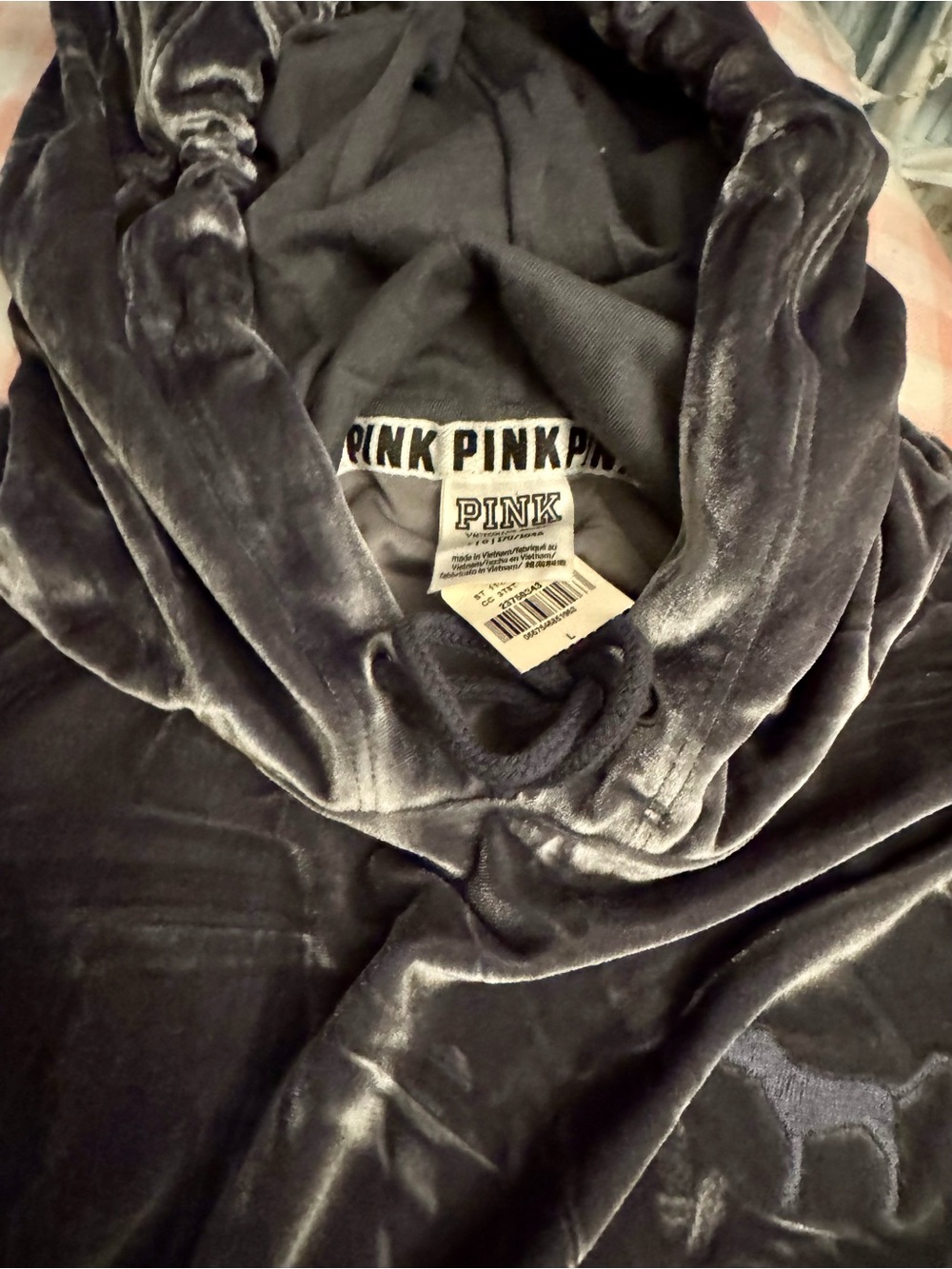 PINK Victoria's Secret Velvet Scoop Neck Sweatshirt in Charcoal